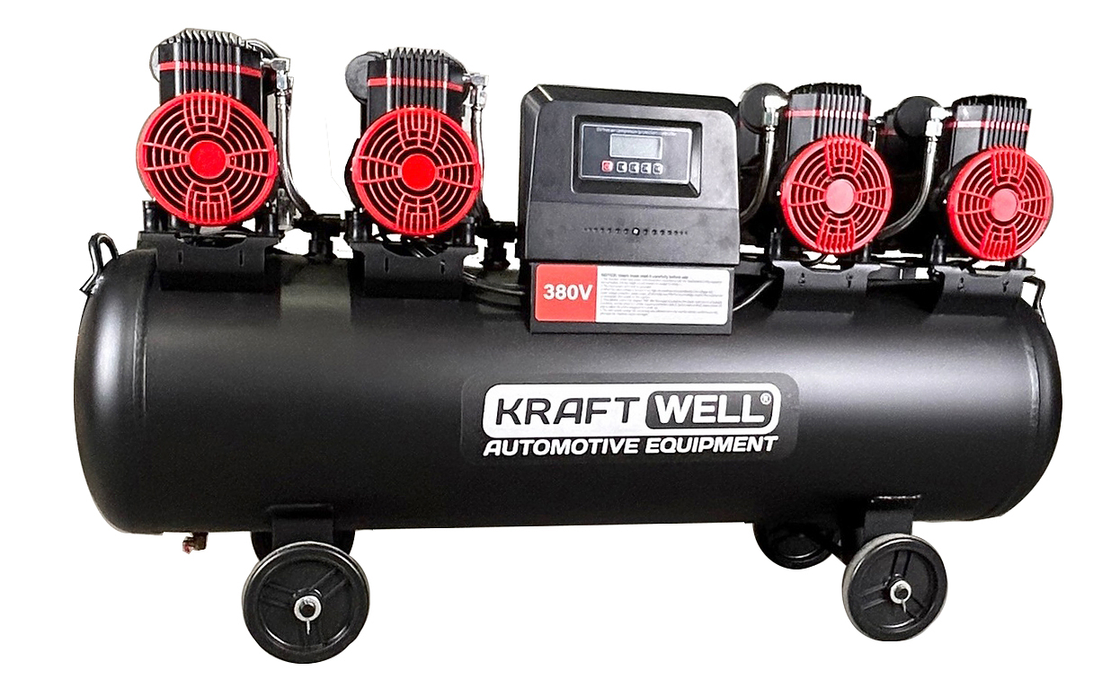 KraftWell KRW-AC1000-120L Компрессор поршневой безмасляный 1000 л/мин, 10 бар, 120 л, 380В