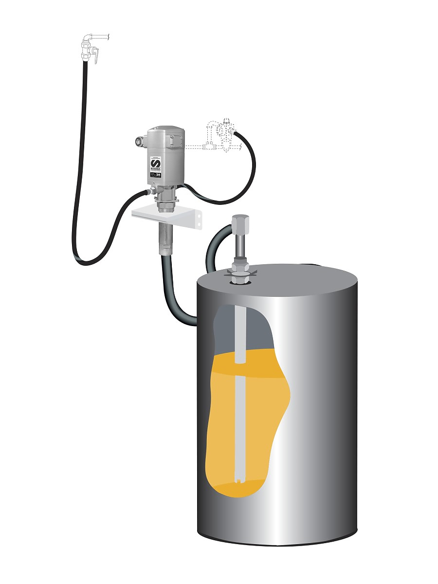 Пневматический комплект для масла для бочек 205 л с насосом PM35 5:1, монтаж на стену