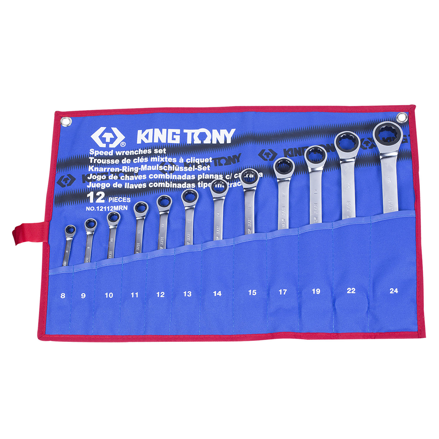 12112MRN KING TONY Набор комбинированных трещоточных ключей, 8-24 мм, чехол из теторона, 12 предметов