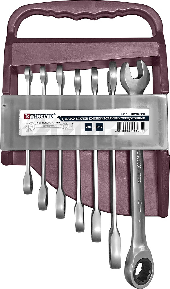 CRWS7PR Набор ключей гаечных комбинированных трещоточных на держателе, 8-19 мм, 7 предметов