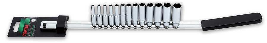 Набор головок удлиненных 6-гр. 1/4" 4-14 мм на планке 13 предметов TOPTUL GAAQ1309