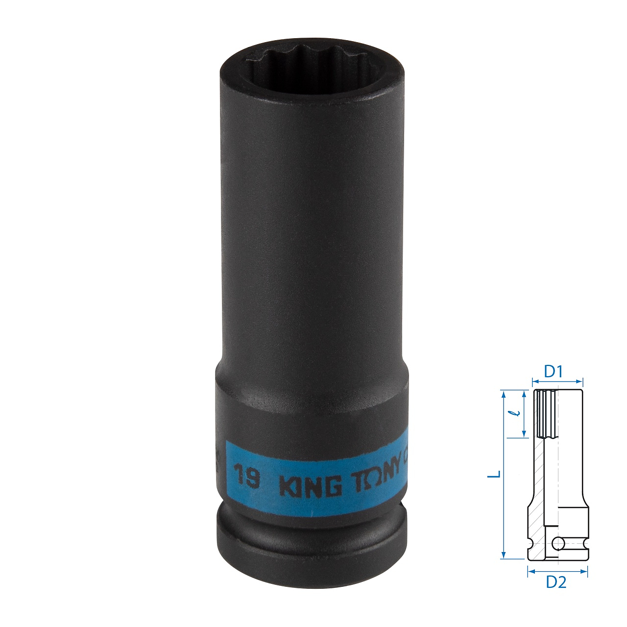 Головка торцевая ударная глубокая двенадцатигранная 1/2", 19 мм KING TONY 443019M