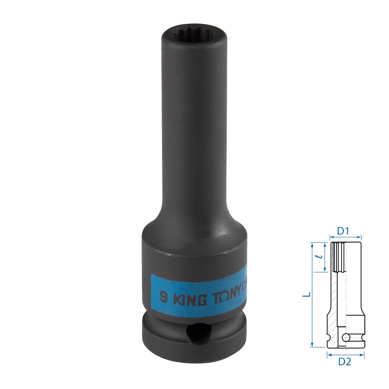 Головка торцевая ударная глубокая двенадцатигранная 1/2", 9 мм KING TONY 443009M