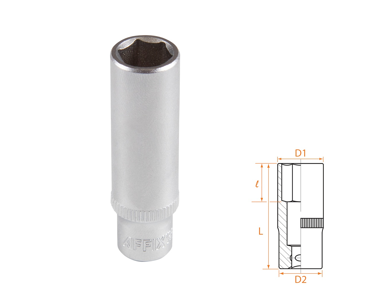 Головка торцевая глубокая шестигранная 1/4", 10 мм AFFIX AF00120010