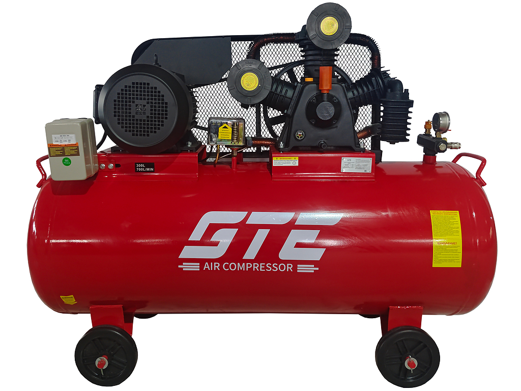 GTE-MR4300700A Компрессор пневматический 380В 7.5кВт 16атм 700л/мин. ресивер-300л поршневой ременный GTE