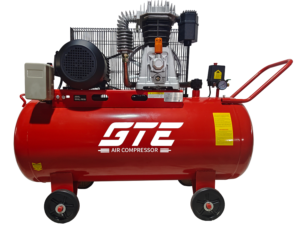 GTE-MR200A500A Компрессор пневматический 380В 4.0кВт 8атм. 500л/мин. ресивер-200л поршн. ремен. одноступенчатый GTE