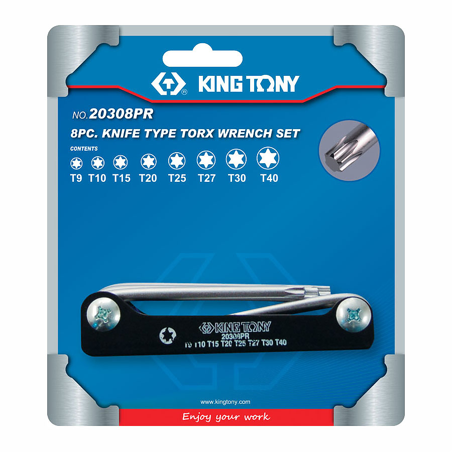 20308PR KING TONY Набор Г-образных TORX, T9-T40, складные, 8 предметов
