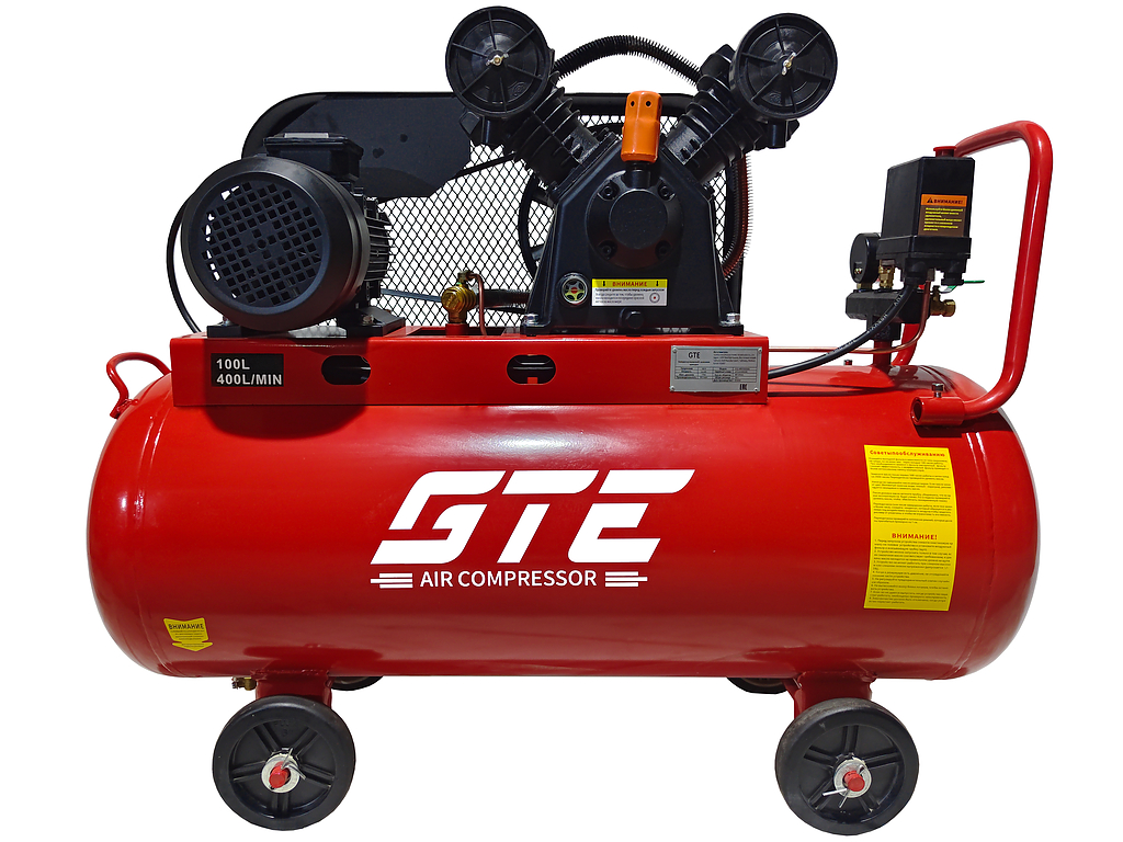GTE-MR4100400B Компрессор пневматический 220В 3.0кВт 8атм. 400л/мин. ресивер-100л поршневой ременной GTE
