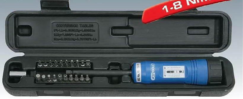 KS-Tools 5161205 Динамометрический ключ отвертка 1-8 Нм., с аксессуарами в кейсе