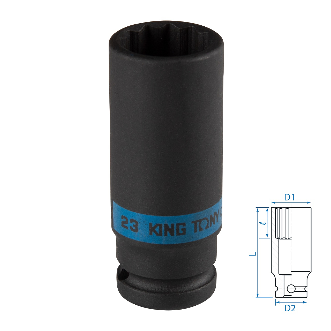 Головка торцевая ударная глубокая двенадцатигранная 1/2", 23 мм KING TONY 443023M